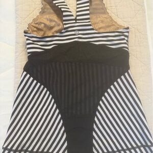 lululemon athletica Black and White Striped Workout Top.